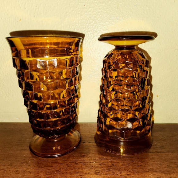 1960s Vintage Boho Chic Americana Indiana Glass Whitehall  Vintage 1950s 1960s Amber Whitehall Glasses from Lancaster Colony Corp